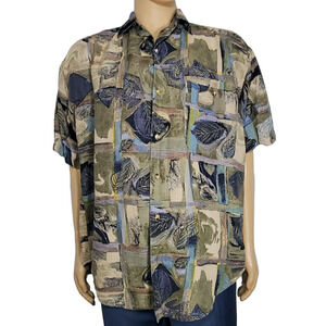 Goouch Shirt Mens Sz XL Linen/Cotton Abstract Print Button Down Multi-Color